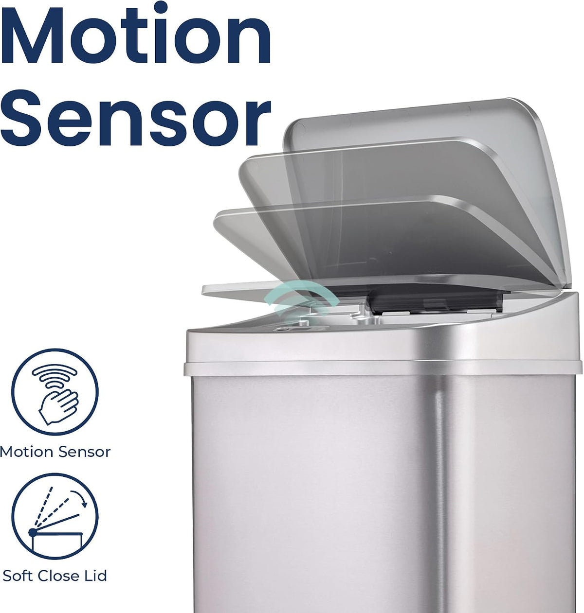 Ninestars 13 Gallon Automatic Trash Can, 50L Touchless Motion Sensor Garbage Can with Odor-Sealing Lid, Rectangular Stainless Steel, Silver Trim