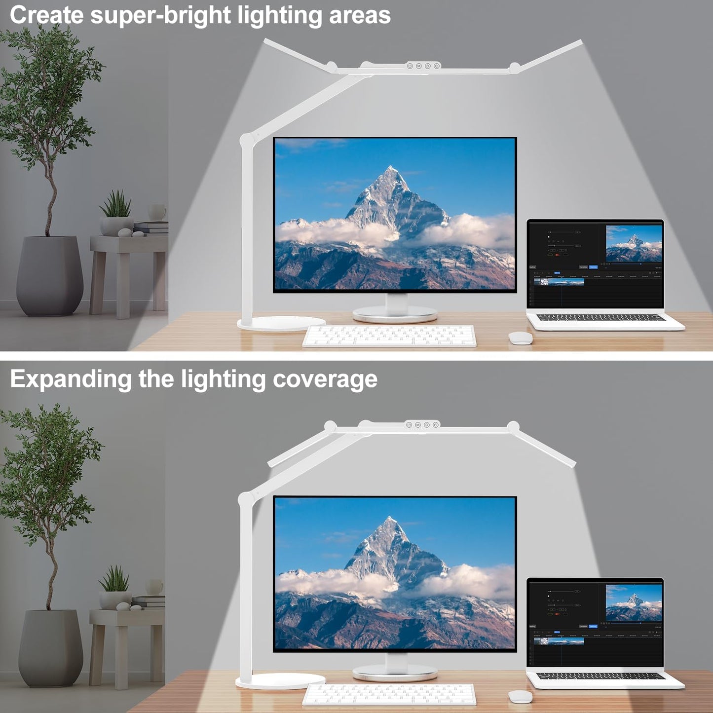 Led Desk Lamp with Atmosphere Lighting, Rotatable Tall Architect Desk Lamp for Home Office with Swing Arm, 24W Bright Auto Dimming Adjustable Computer Light with Base for Table