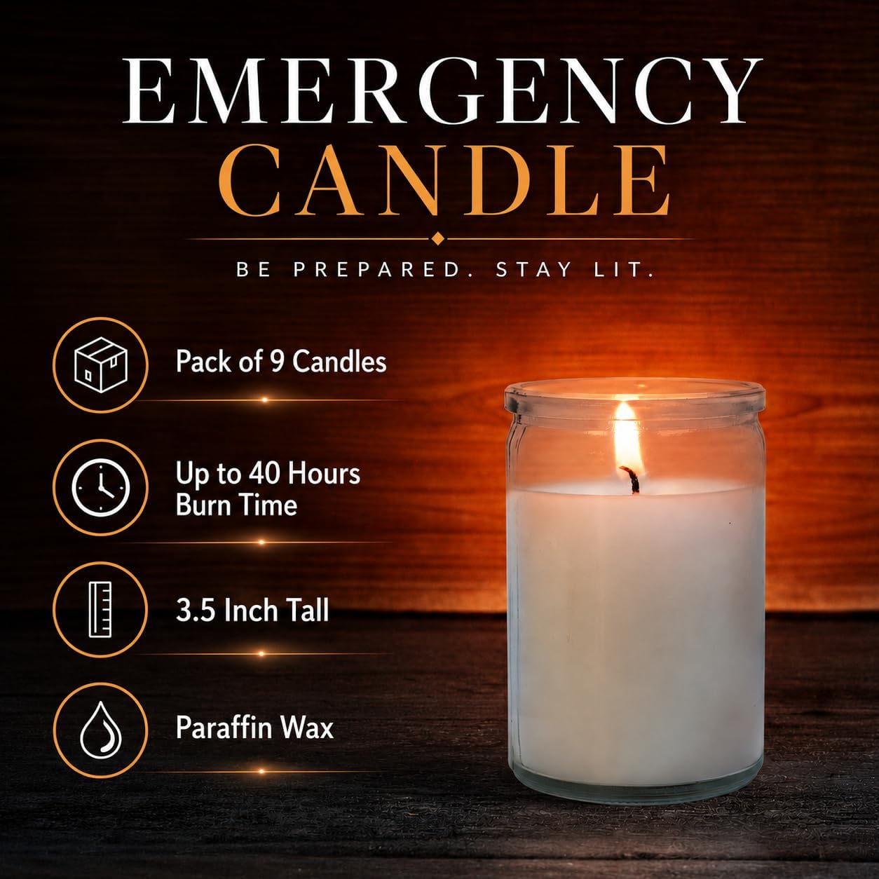 Carolina Emergency Unscented White Jar Candle – 40 Hour Burn, Clear 3.5" Tall Glass Container – Long-Lasting Paraffin Wax for Power Outages, Storms, Camping & Preparedness