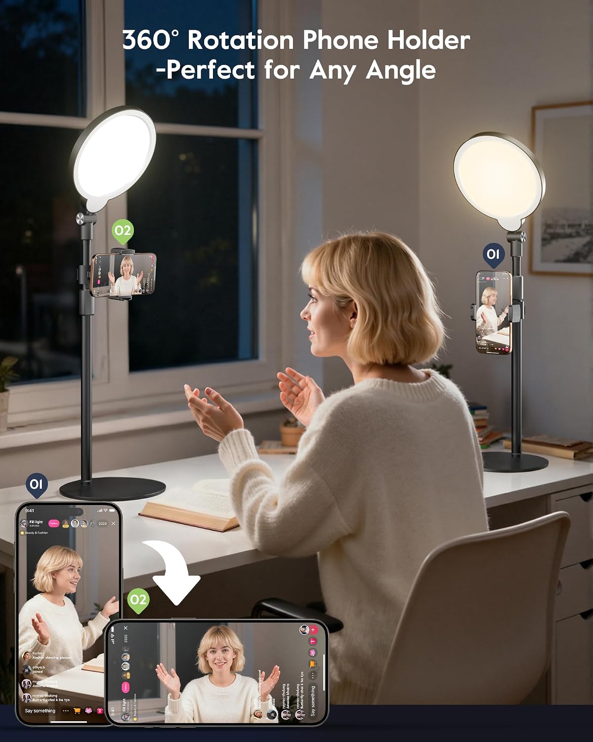 Desk Ring Light with Stand for Computer, 30 Modes Video Conference Lighting | Adjustable Desk Light for Video Recording, Zoom Lighting for Computer, Webcam, Podcast, Calls, Home Office, CRI 97.8