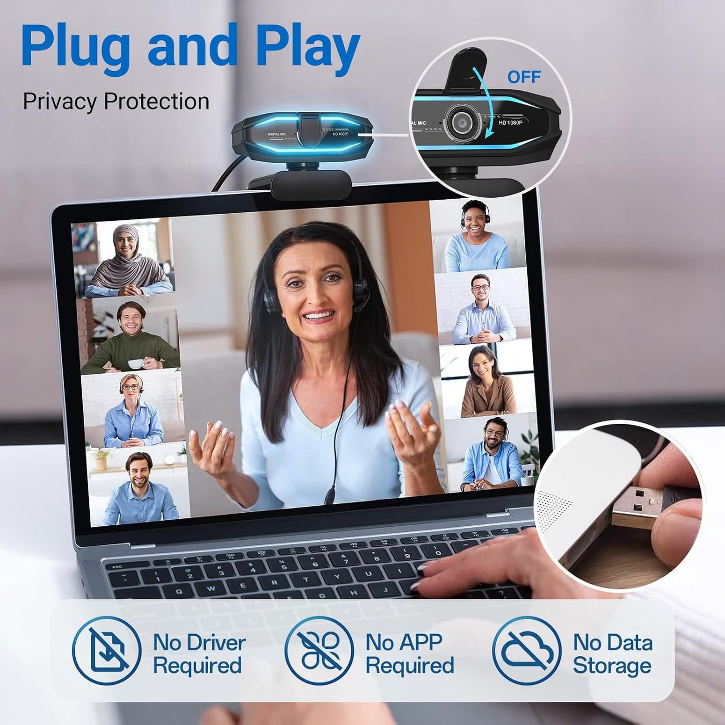 HD 1080P Gaming Webcam with Microphone,Streaming Camera Web Cam with RGB Light,Noise Cancellation, Privacy Cover,Plug and Play,Computer Camera for Desktop/Laptop,Video Calls/Conferencing/Streaming