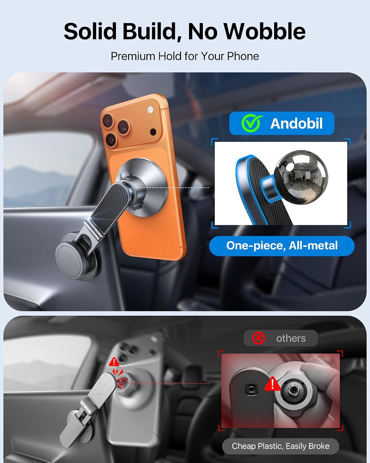 andobil Upgrade Tesla Phone Mount [Strong Magnet & Foldable] MagSafe Car Mount for Tesla New Model Y Juniper Model 3, 360° Adjustable Tesla Phone Holder fits iPhone 17 16 15 Pro Max, Tesla Accessories