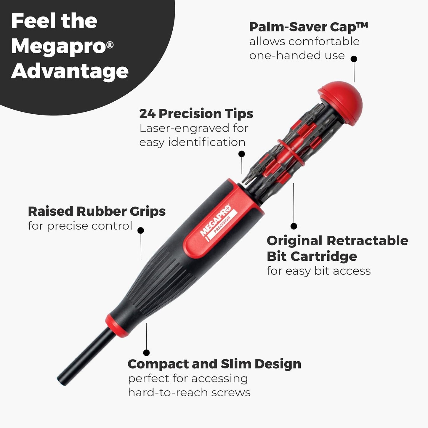 MEGAPRO® 24-in-1 Precision Multi-Bit Screwdriver | Small Screw Application | Micro-fasteners | Eyeglass & jewelry Repair | Small Electronics Maintenance | Precision Tamperproof Bits
