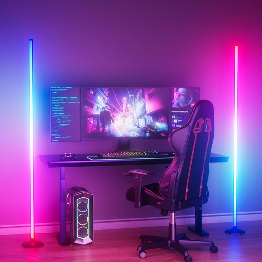 2PCS Corner Floor Lamp, RGB Color Changing Mood Light with Remote Control, Dimmable LED Corner Lamp with Music Sync, Modern Floor Lamp for Living Room Gaming Room