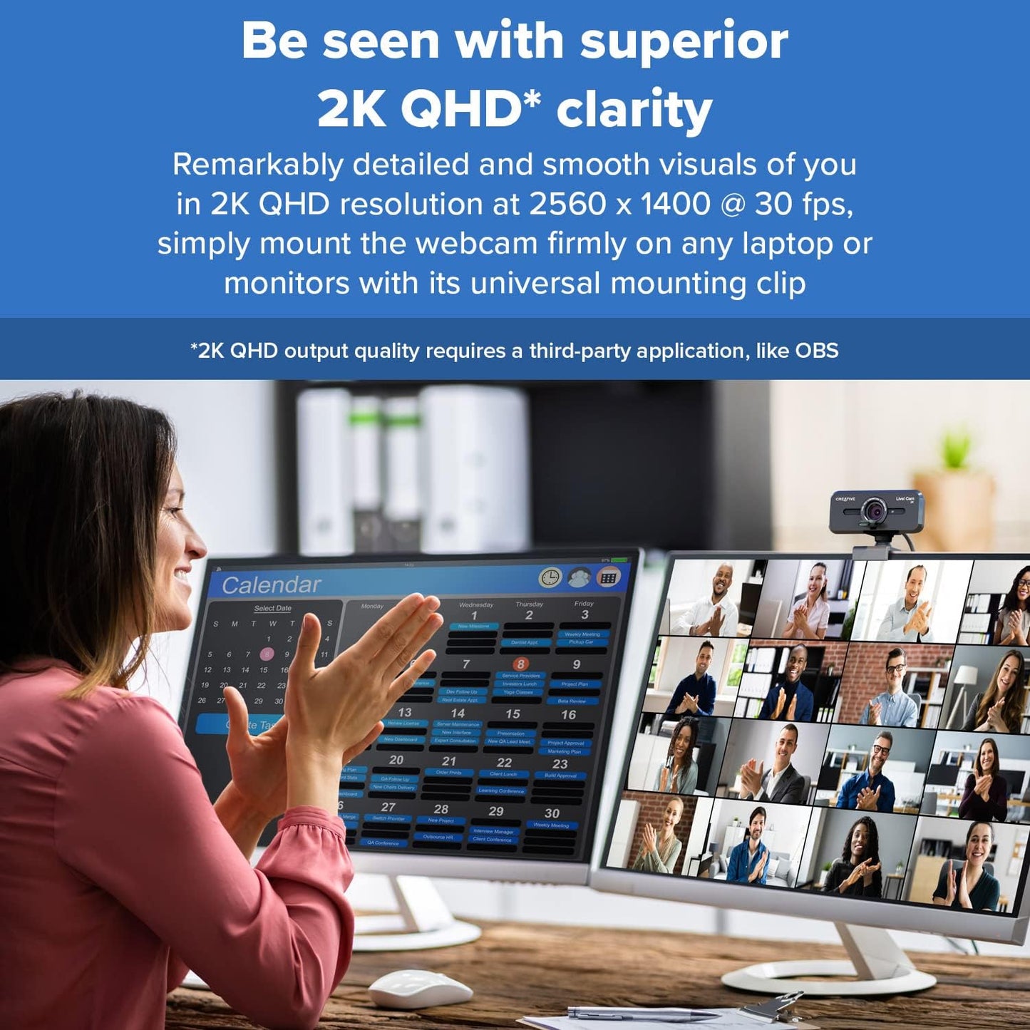Creative Live! Cam Sync V3 2K QHD Webcam with 4X Zoom | 2K QHD Webcam, 4X Digital Zoom, Dual Microphones, Plug-and-Play, PC, Meetings
