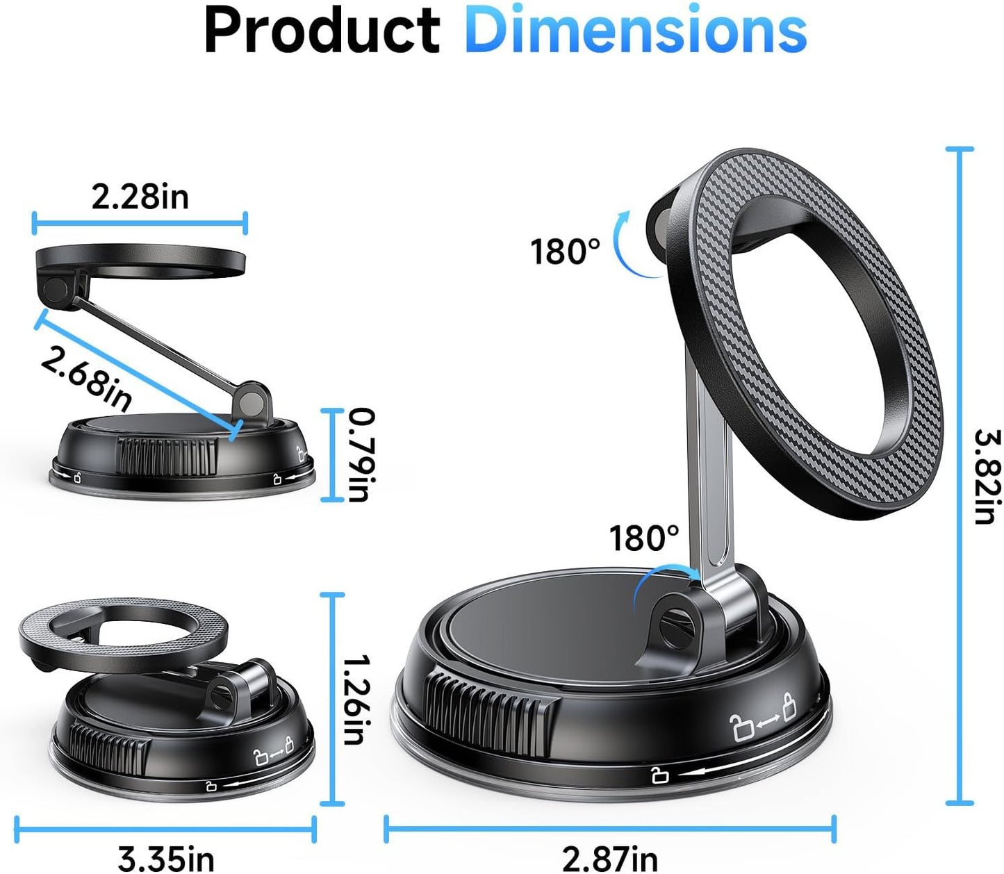 ANDERY Car Phone Holder for Magsafe [78+LBS Max Suction & 2400gf Magnetic] | 360° Adjustable Car Phone Mount, Phone Holders for Your Car for iPhone 17-12 Pro Max Air Plus (Carbon Fiber)