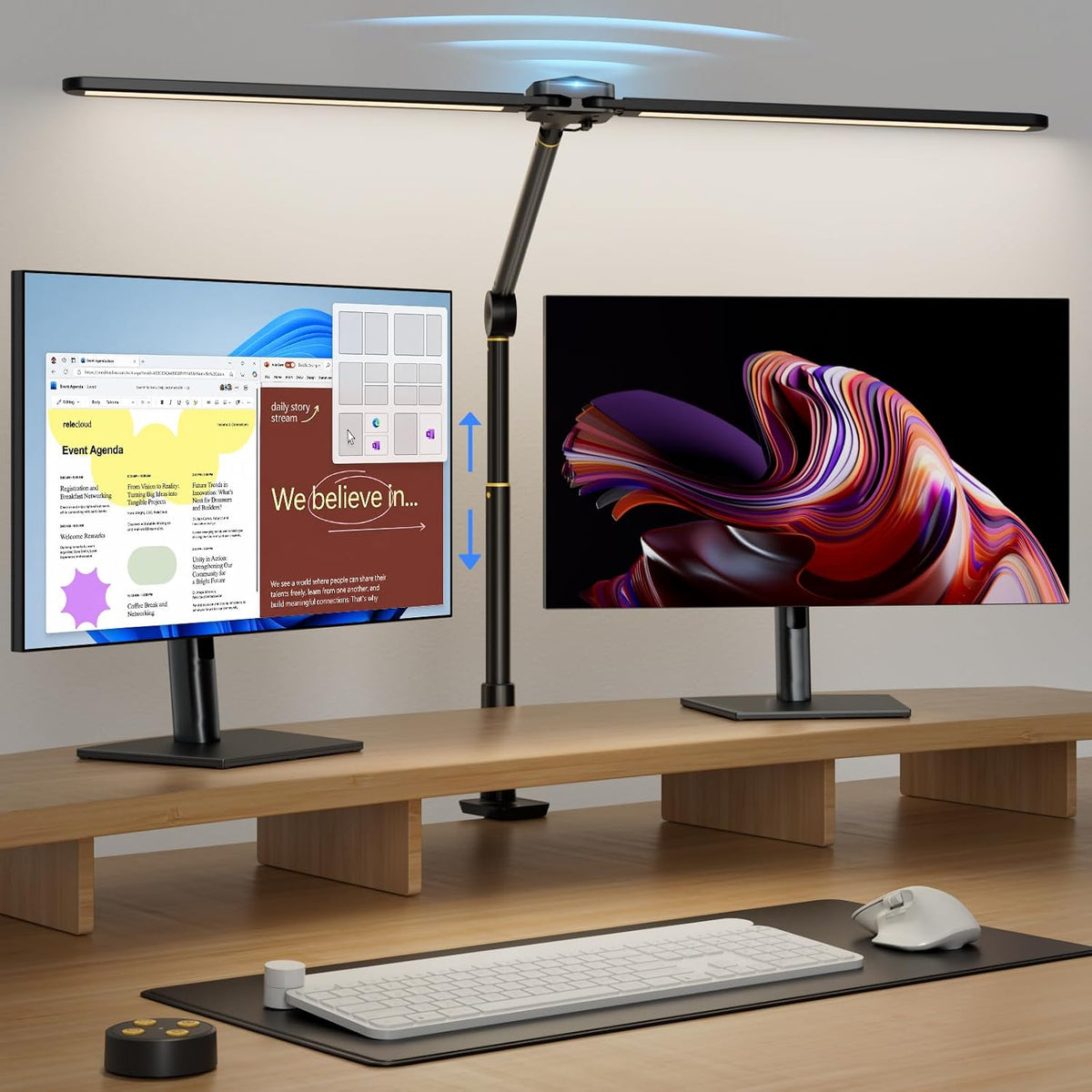 Desk Ring Light with Stand, Sensor Switch Dual Light Head