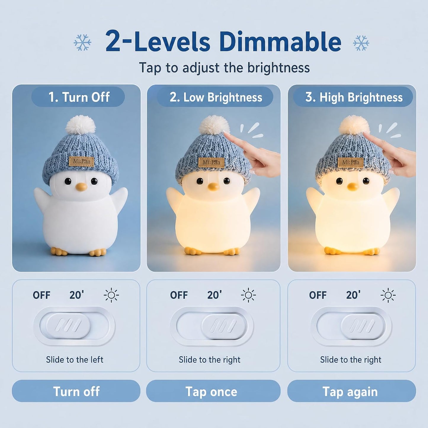 Penguin Night Light for Kids, Squishy Silicone Nursery Lamp | Touch Control, 24-Hour Battery, 20-Min Timer, 3000K Warm LED, BPA-Free Silicone, Baby Nursery Decor, Gift for Kids