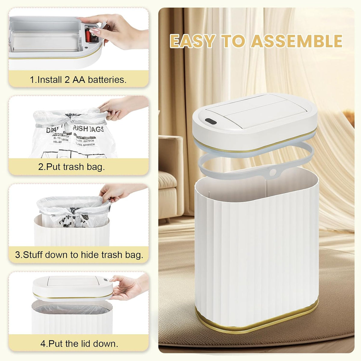 ELPHECO Motion Sensor Bathroom Trash Can with Lid 2 Gal Automatic Trash Can
