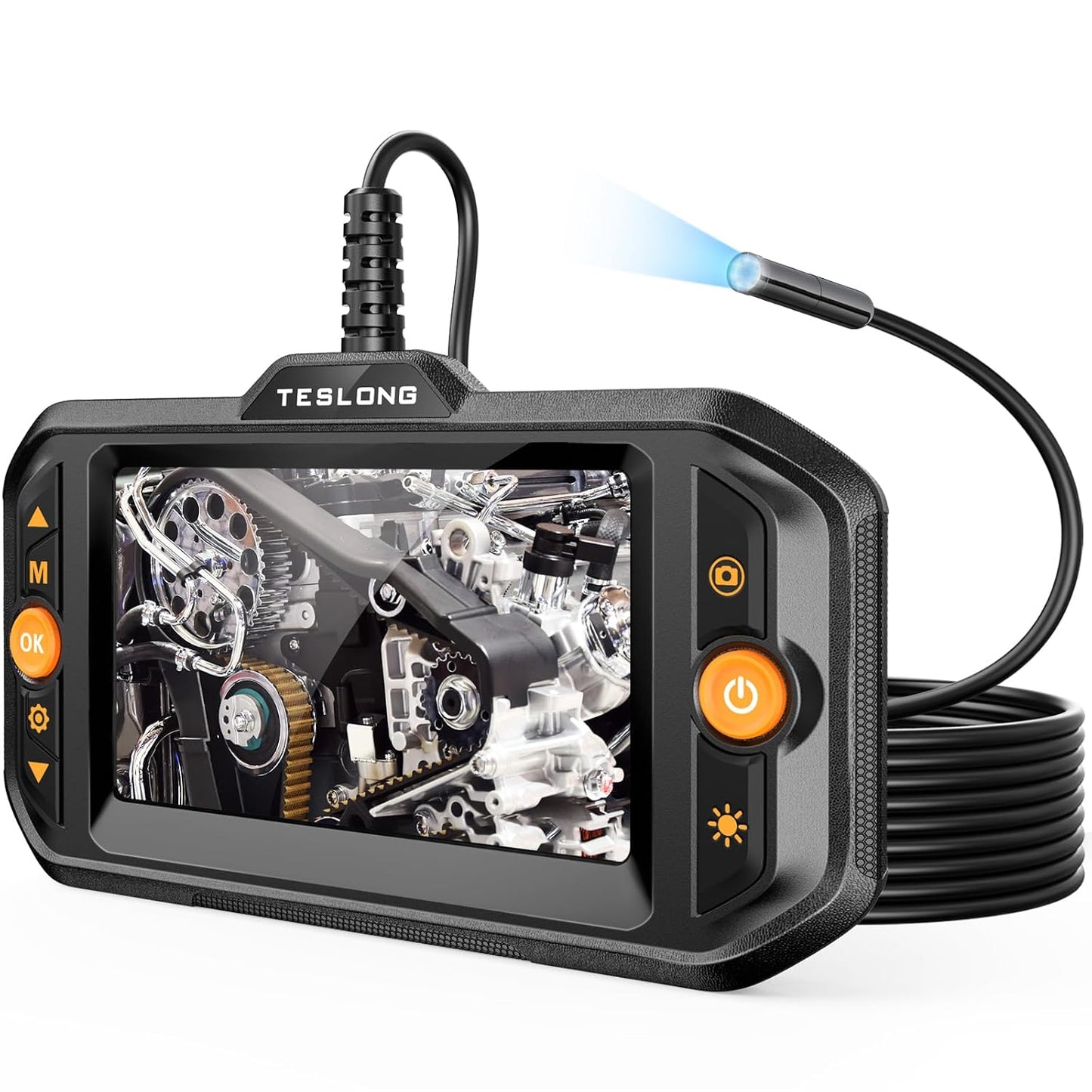 Teslong Borescope Camera with Light for Automotive Mechanic Plumbing Wall | 0.32 inch Endoscope, 16.5FT Cable, 4.3-inch Screen, 8 LED Lights, IP67 Waterproof, 1500mAh Battery, 1.5x Zoom