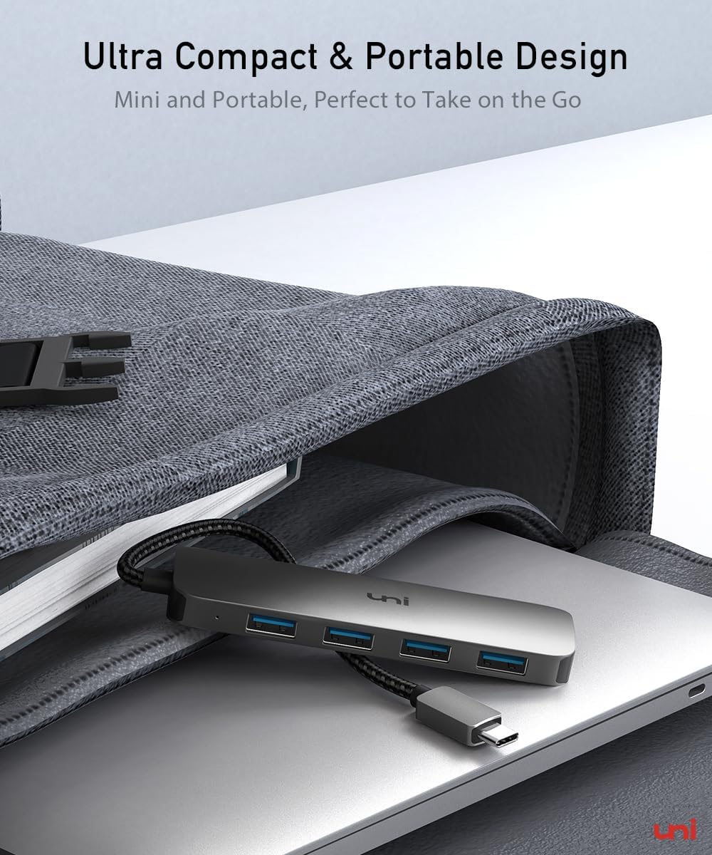 uni USB C to USB Hub Multiport Adapter, Aluminum 4 Ports USB C Splitter