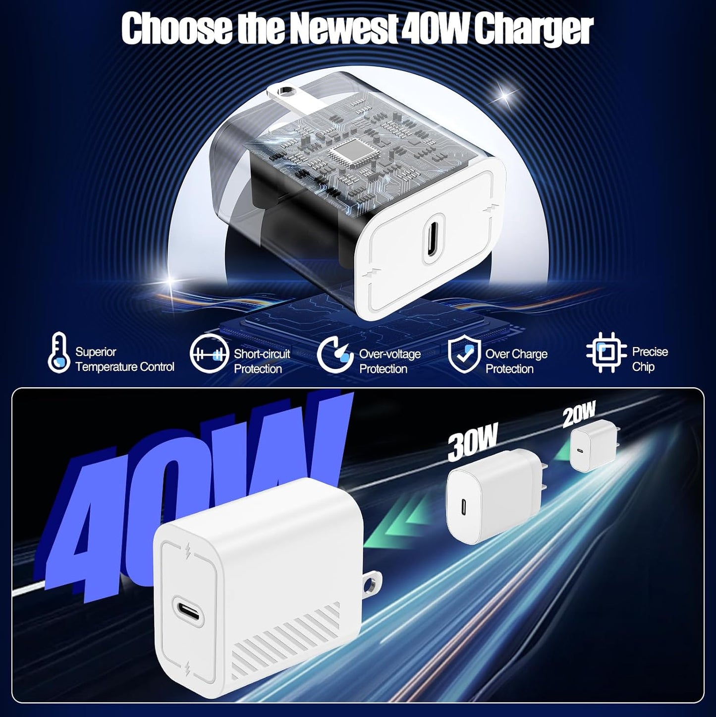 USB C Charger Fast Charging,2Pack 40W Type C Fast Charger Block& Cable | with 10ft USB-C Cables×2 PD 3.0 Super Fast Charging for iPhone 17/ Air/16/15 Pro Max for iPad Pro MacBook Air/Pro M1/M2