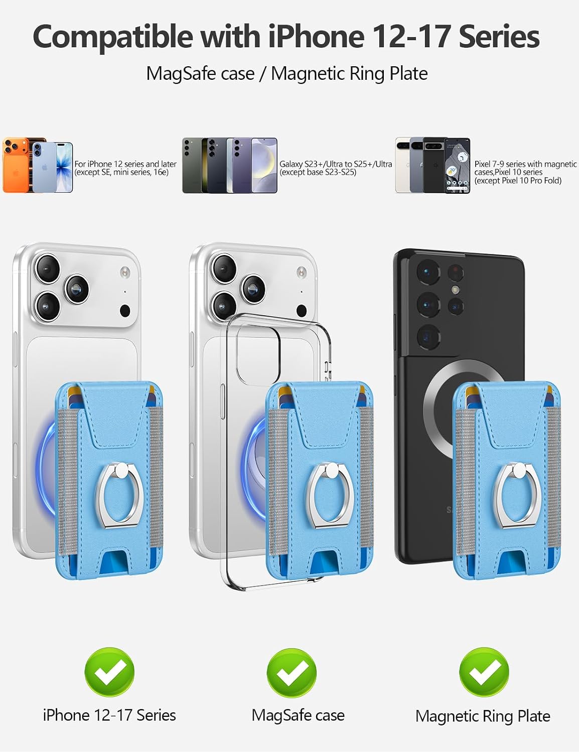 for Magsafe Wallet with Grip, 6-Card Holder; Stronger Magnetic Phone Wallet | Magnetic Card Wallet Holder for iPhone 17/16/15/14/13/12 Series, Privacy Flap, RFID Blocking, Sky Blue