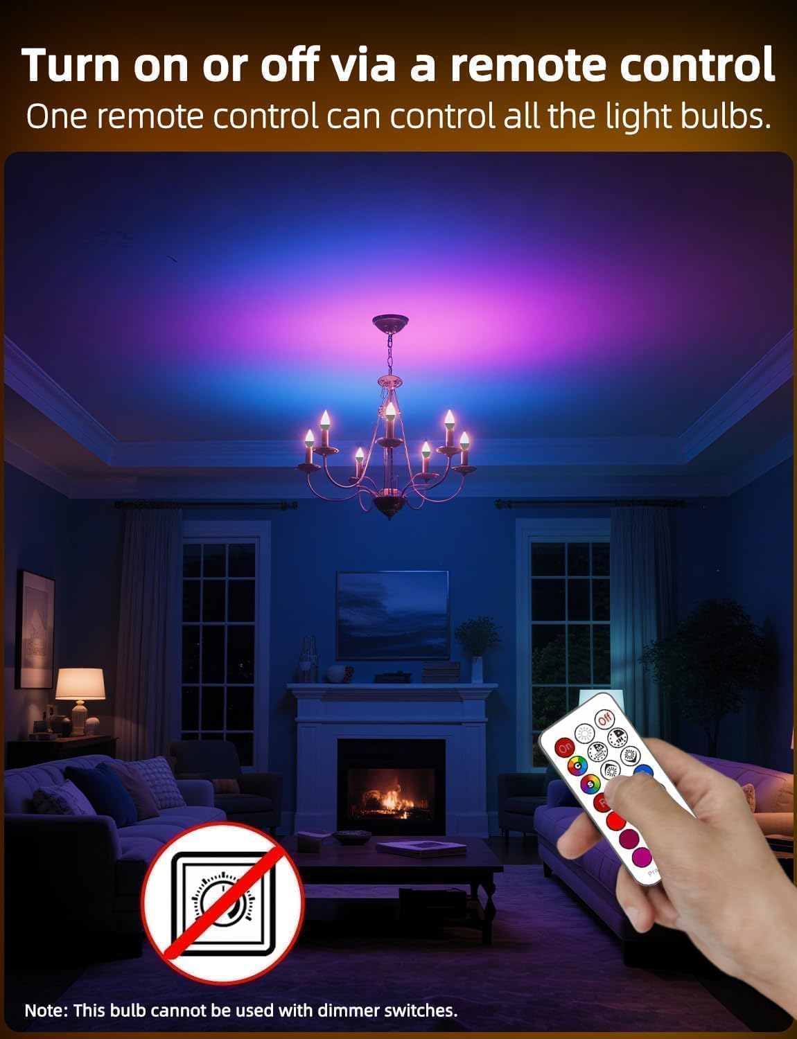 HEKEE E12 Candelabra Light Bulbs, 120V Color Changing Bulb with Remote, Plug-in Only, E12 Base, 12 RGB+2700K Warm White, 40W Equiv (5W), 450LM, Timer, 2 Modes, for Chandelier/Ceiling Fan, 4 Pack