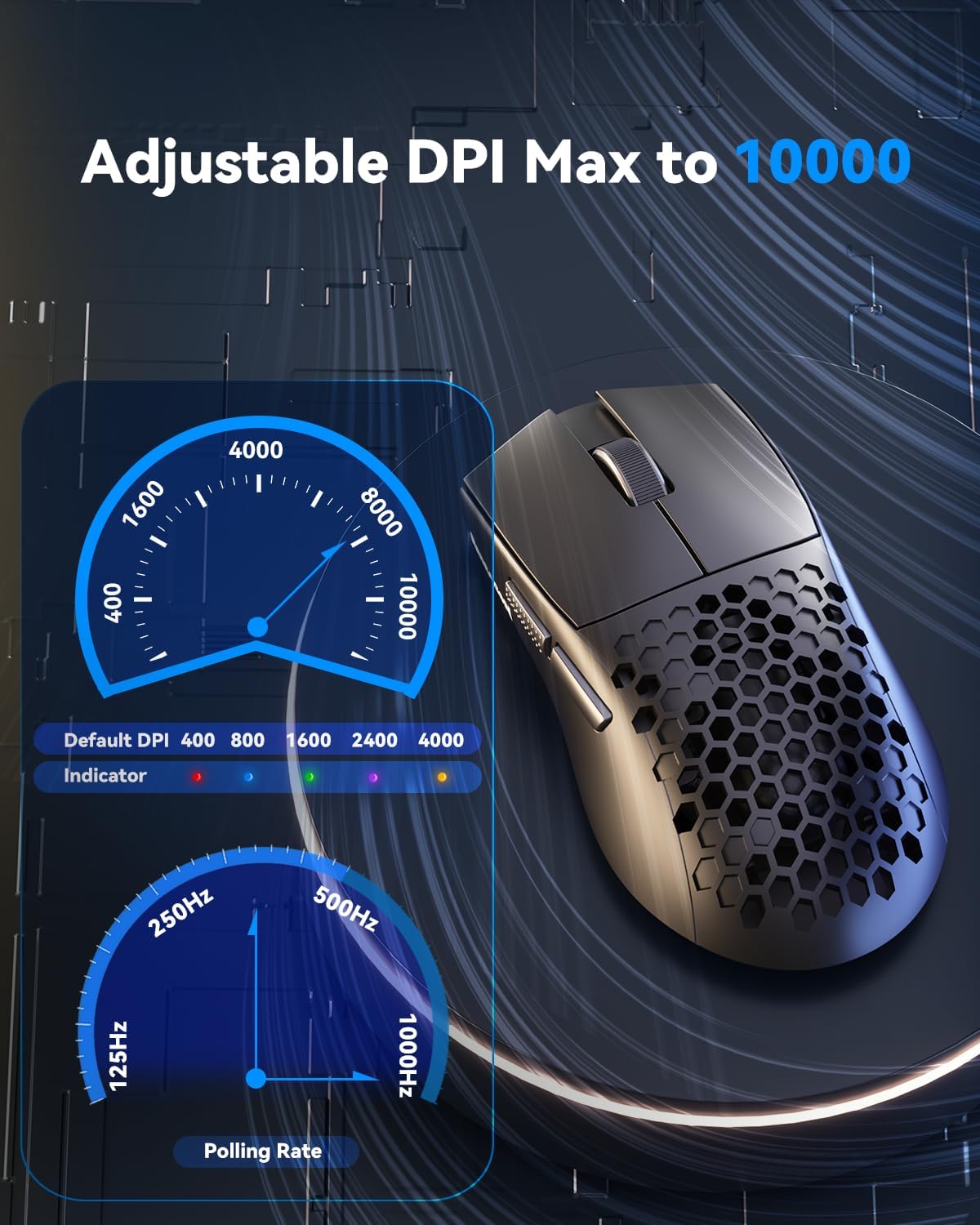 Redragon M617 Ultralight Honeycomb Shell Wired Gaming Mouse, 41g, 10,000 DPI, 6 Programmable Buttons, Drag-Free Paracord, Type-C Gamer Mouse with 2 Side Buttons for PC/Mac/Laptop, Black