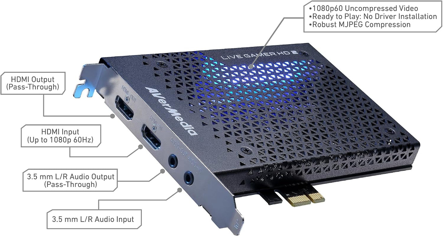 AVerMedia Live Gamer HD 2-PCIe Internal Game Capture Card, Record and Stream in 1080p 60 with Multi-Card Support, Low-Latency Pass-Through on Xbox series x/s, PS5, Nintendo Switch, Windows 10 (GC570)