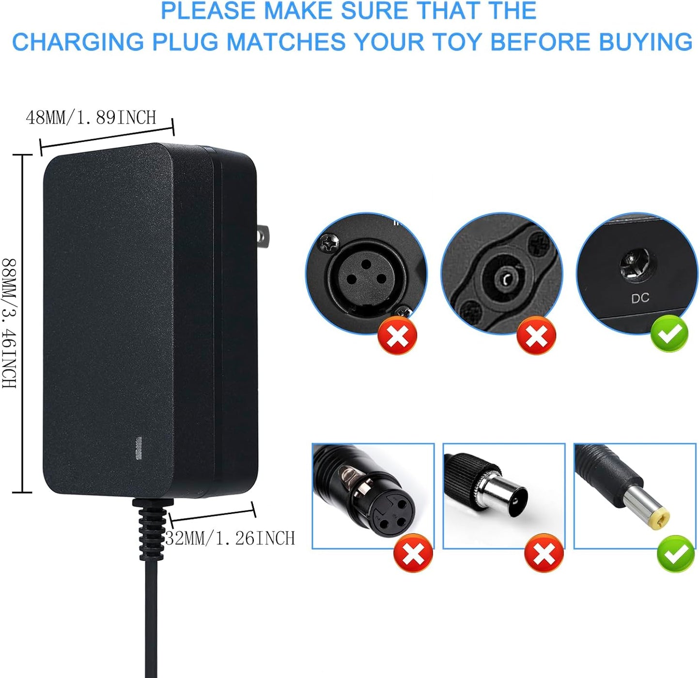 24V Charger for Kids Ride on Toys Car,24 Volt Kids Ride Battery Chargers,24 Volt Battery Charger for Ride on Car SUV Car Ride-Ons Accessories