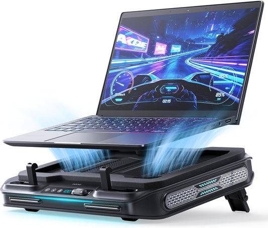llano V11 Pro Laptop Cooling Pad, Gaming Laptop Cooler RGB Laptop Fan | Laptop Cooling Stand with 4.7 Inch Turbofan, for 14-17.3in Laptop, Adjustable Speed, Dustproof, 3-Port USB Hub, Black