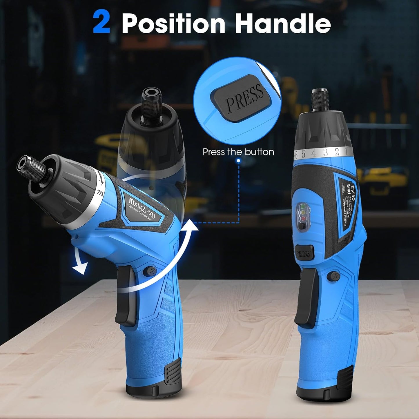 Cordless Screwdriver,8V Electric Screwdriver with 2X 2000mAh Battery,6+1Torque, 10N·m Max Rechargable Power Screwdriver 47pcs Bits, LED Light,Flexible Shaft