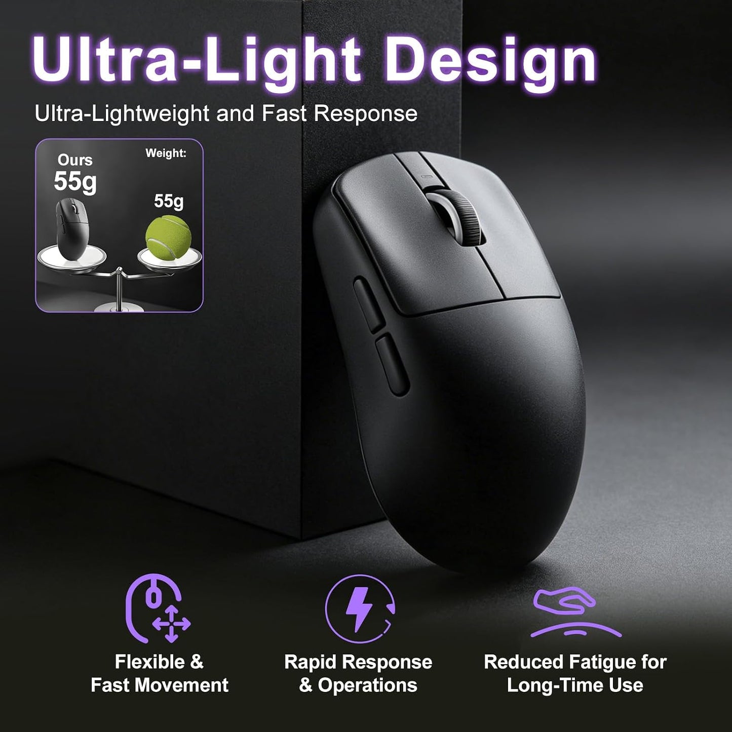 R1 SE+ Gaming Mouse, 18000 DPI, High-Precision PAW3395 SE Sensor,55g Lightweight, Tri-Mode 2.4G/BT5.0/USB-C Mouse, Programmable Ergonomic Mouse for Laptops/PC/Mac (Black)
