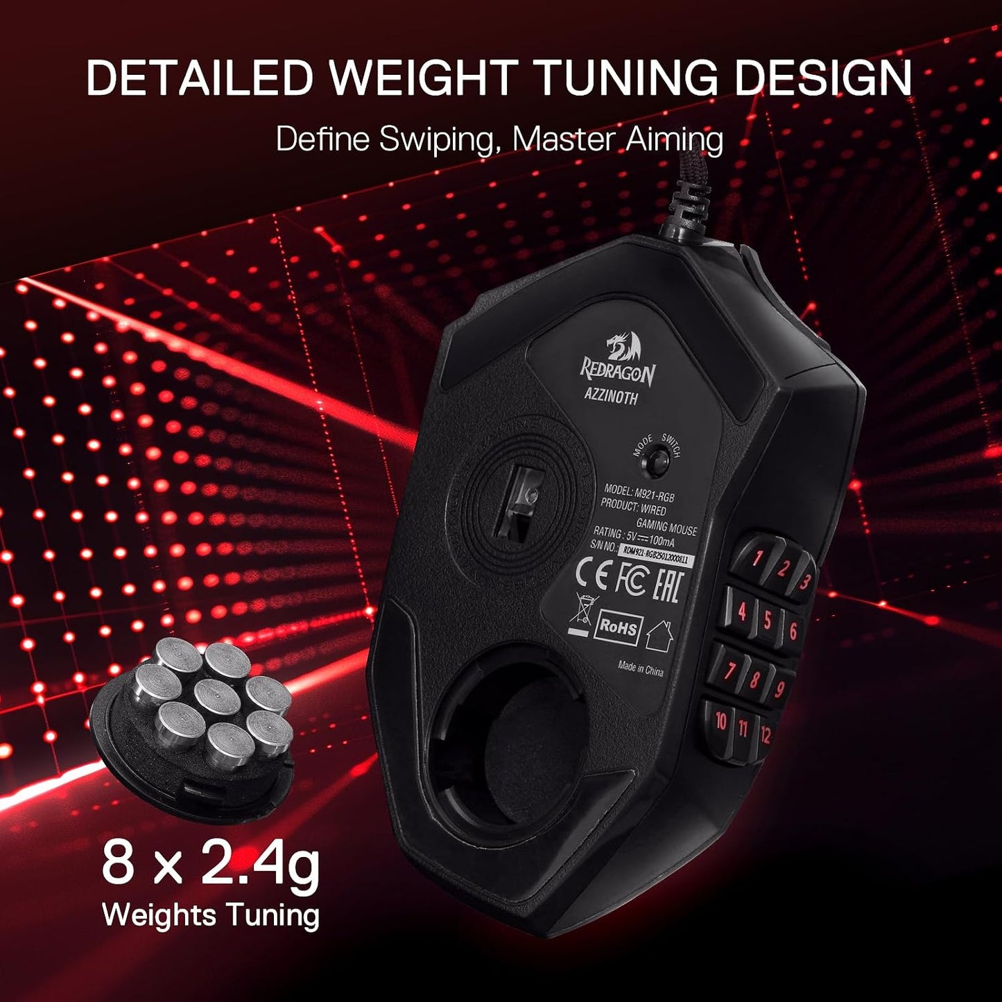Redragon M921 Wired RGB MMO Gaming Mouse 12400 DPI Remapping Keys | Stable Lag-Free Connection, Smooth Precise Tracking, Custom Macro Keybinds, Vibing Backlight, Ergonomic Grip Body Comfort