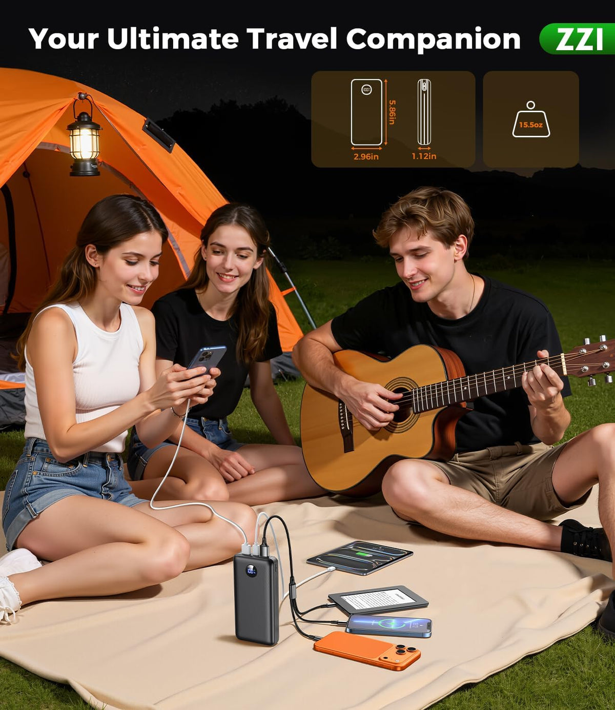ZZI Portable Charger Power Bank 60000mAh, 22.5W PD Fast-Charge Battery Pack | Charge 5 Devices, 3-Ports & 3 in 1 Cable, 60% in 30min, 10 times for iPhone, Fit All Cell Phone/Tablets,Camping/Travel/Outage