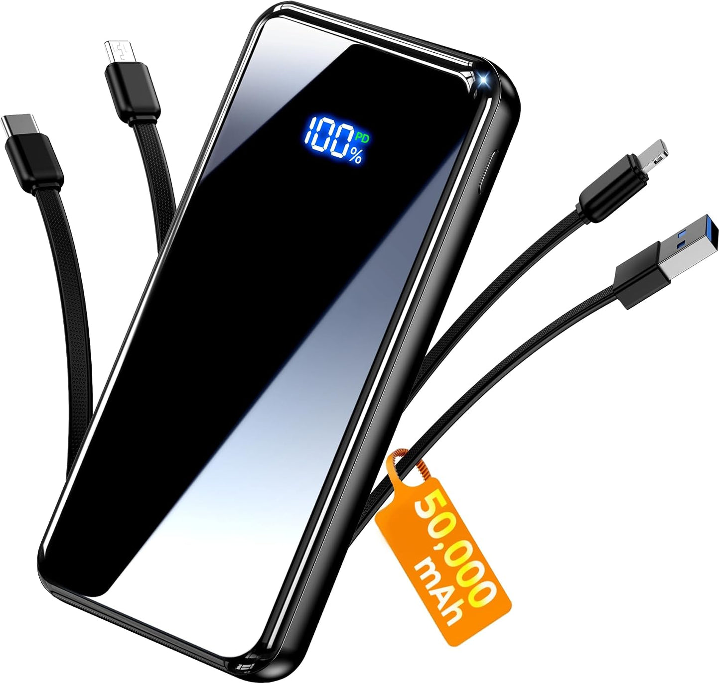 Portable Charger Power Bank, 50000mAh, 4 Built-In Cables,Travel Essentials | 22.5W Fast Charging, Charges 6 Devices, for Smartphone &amp; Tablet,Gift Ideas,for Frequent Traveler,Commuter,Student