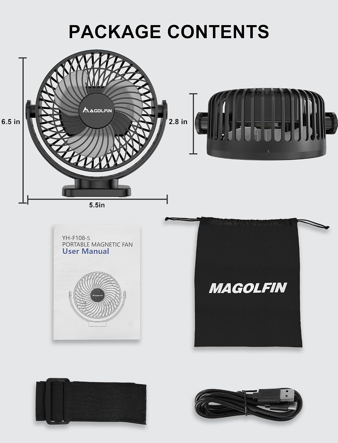 [Upgraded 2X Magnet] 2-Pack Magnetic Golf Cart Fan Rechargeable, 12000mAh Battery Operated Portable Fan with Light, Magnetic Base, Suitable for EZGO Club Car Yamaha, Golf Cart Accessories 2026