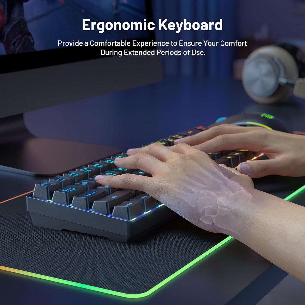 Snpurdiri 60% Wireless Gaming Keyboard and Mouse Combo, Black | LED Backlit Rechargeable 2000mAh Battery, Small Membrane Gaming Keyboard + Popular RGB Mice for Gaming, Business Office