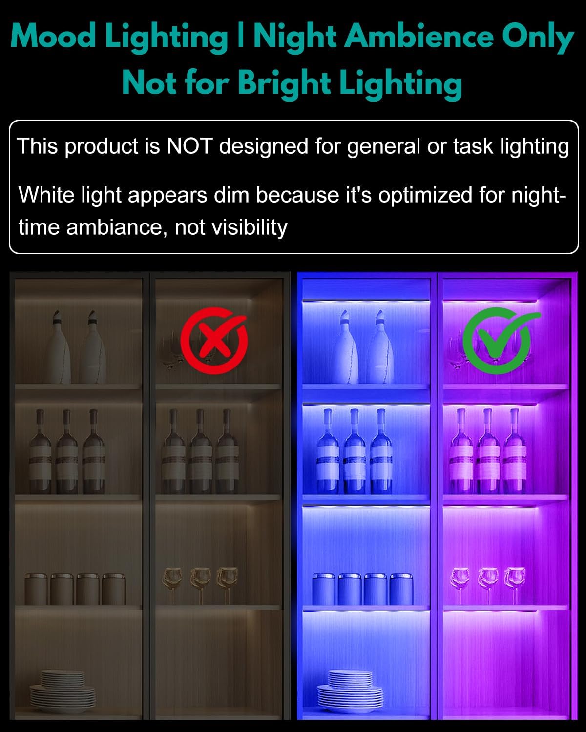 JUSJUBR RGB Shelf Lights, 4 PCS 12 Inch LED Light Bars for Night Ambient Lighting, Multiple Colors and Lighting Modes, App & Remote Control, Mood Lighting for Shelves, Cabinets, Display Cases, Desks