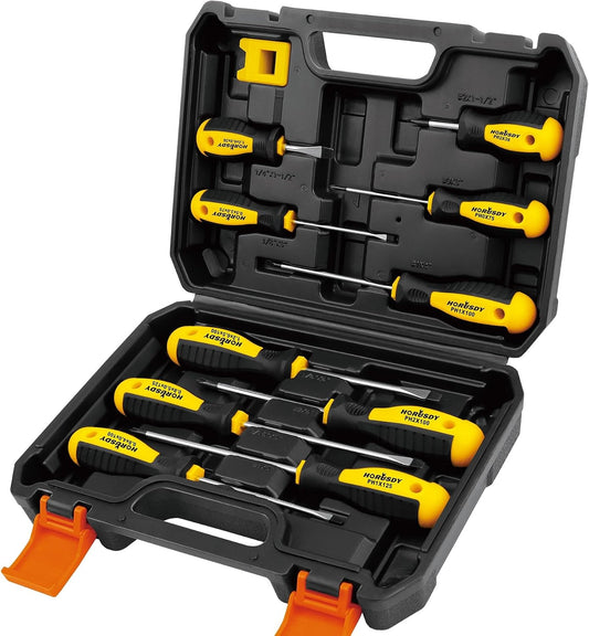 HORUSDY 11-piece Magnetic Screwdriver Set with Case, 5 Phillips & 5 Flat Head Tips with Magnetizer demagnetizer Precision Screwdriver Set