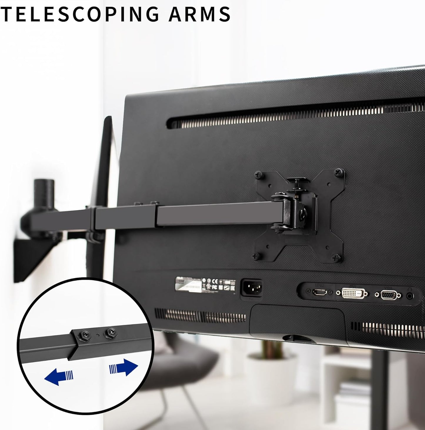 VIVO Premium Dual 21 to 32 inch LCD LED Monitor Wall Mount, Heavy Duty Telescoping Arms, Flush Wall Setup, Fits 2 Screens, Black, MOUNT-TS32B
