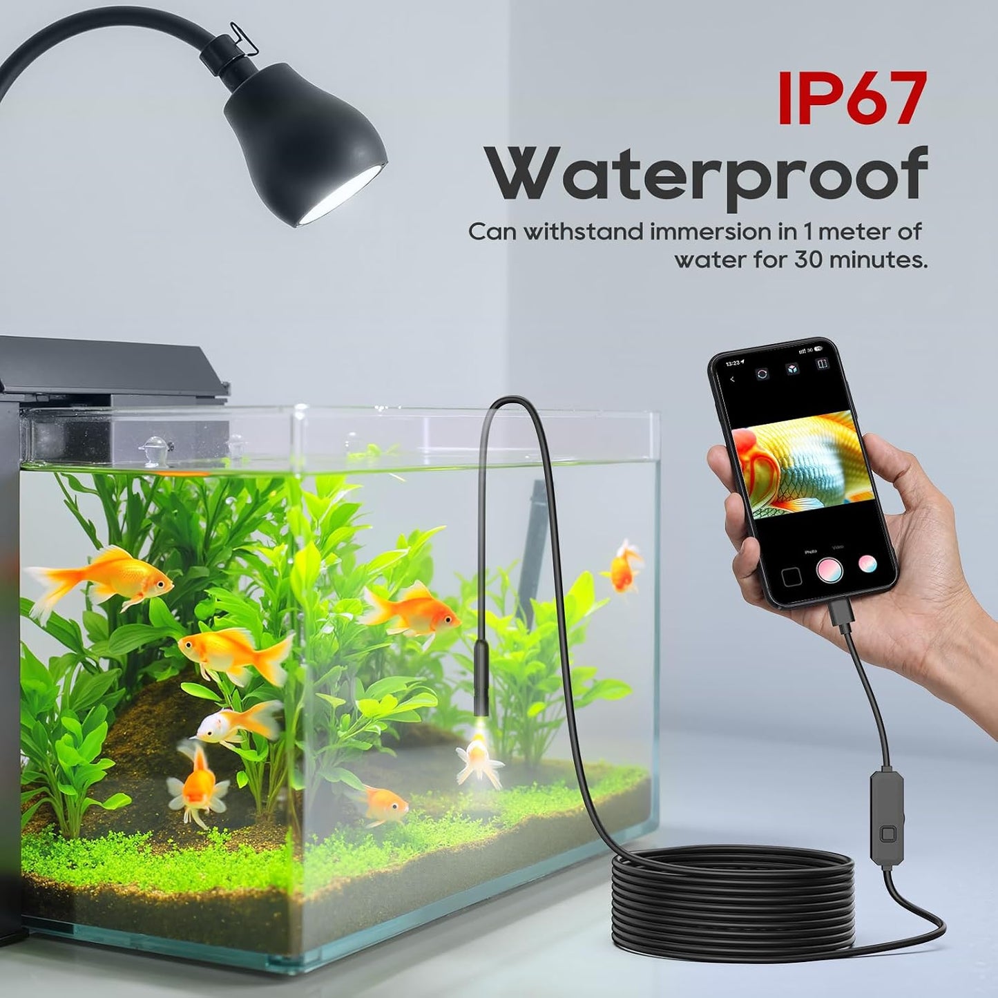 TOPDC Endoscope Camera with Light, 1920P Borescope for iOS and Android | 7.9mm IP67 probe with 8 adjustable LEDs and 16.4FT semi-rigid cable for automotive, pipe, wall and wiring inspections