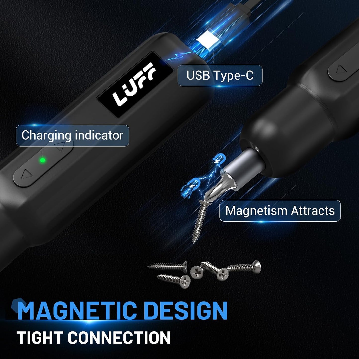 Electric Screwdriver Set,4V Cordless Rechargeable Screwdriver with 250 RPM Powerful Motor, USB-C, LED, 1 Drill Bit, 12 Bits for Furniture/Electrical