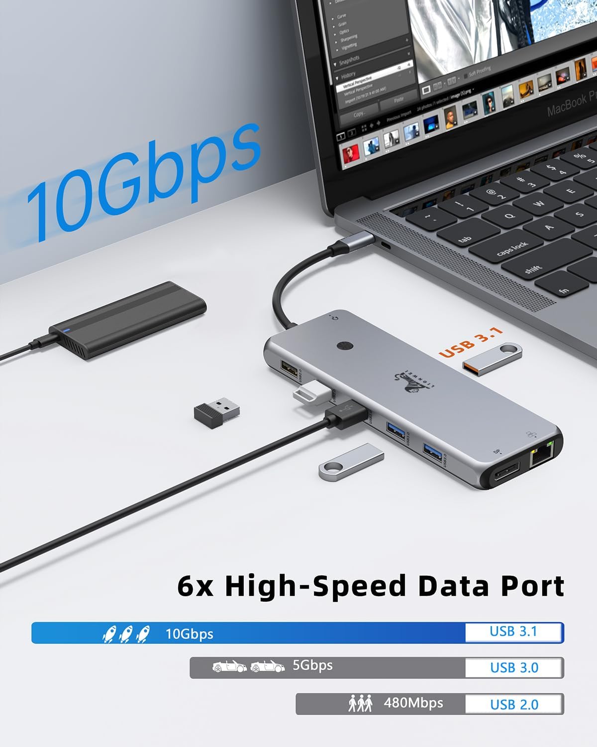 13-in-1 Docking Station Dual Monitor 4K LIONWEI USB C Hub for Laptop Mac | Triple 4K, Dual HDMI+DP, 10Gbps, 100W PD, Ethernet, 8 USB C/A Ports, with Switching Mode Botton, Audio, for Dell,HP,Lenovo