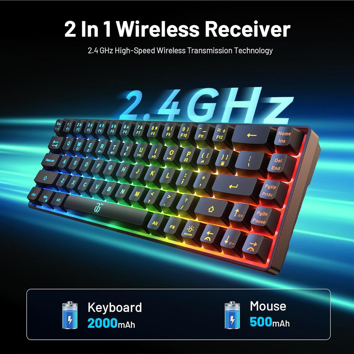 Snpurdiri 60% Wireless Gaming Keyboard and Mouse Combo, Black | LED Backlit Rechargeable 2000mAh Battery, Small Membrane Gaming Keyboard + Popular RGB Mice for Gaming, Business Office