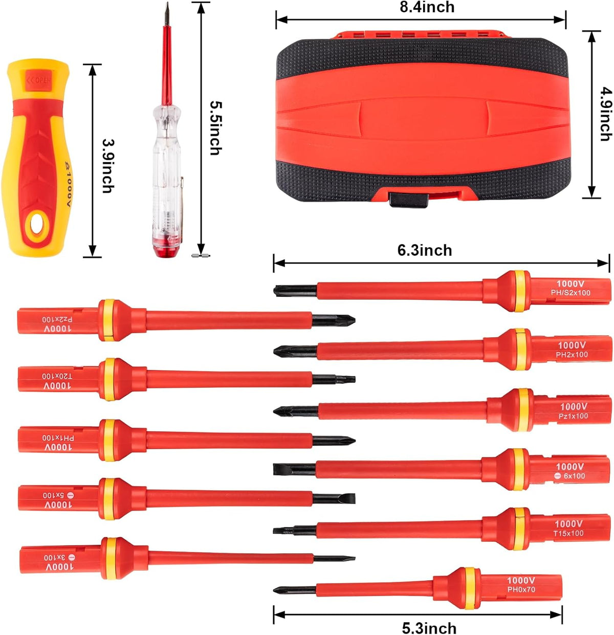 13PCS Electrician Screwdriver Set, 1000V Insulated | S2 Steel Magnetic Tips, PP+TPR Anti-Slip Grip, GPSR Certified. For Industrial Electricians & Electrical Repairs