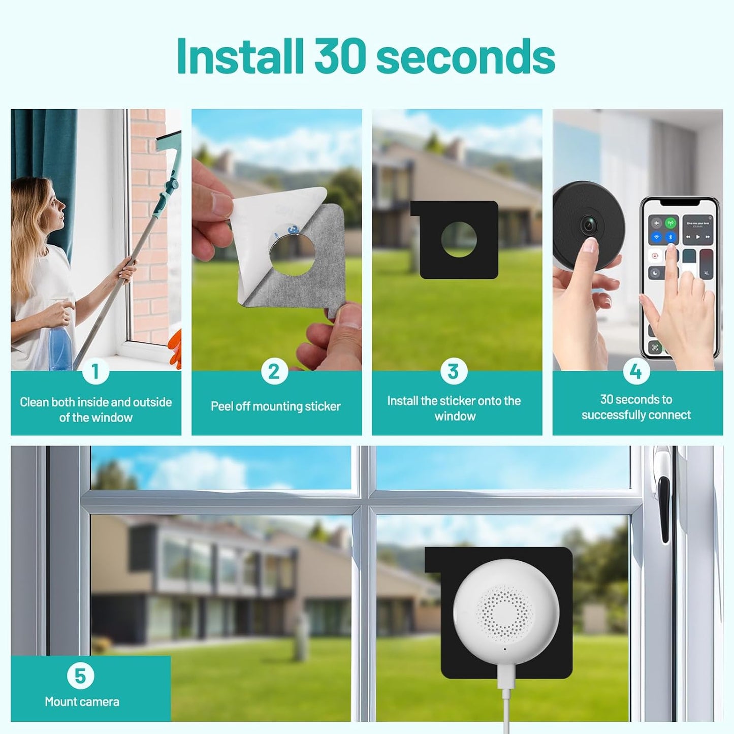 2K Window Camera, 5GHz & 2.4GHz WiFi Indoor Dome Camera for Home Security with Full Color Night Vision, Human/Motion Detection, Real-Time Alerts, 24/7 Recording, 2-Way Audio, Alexa Support.