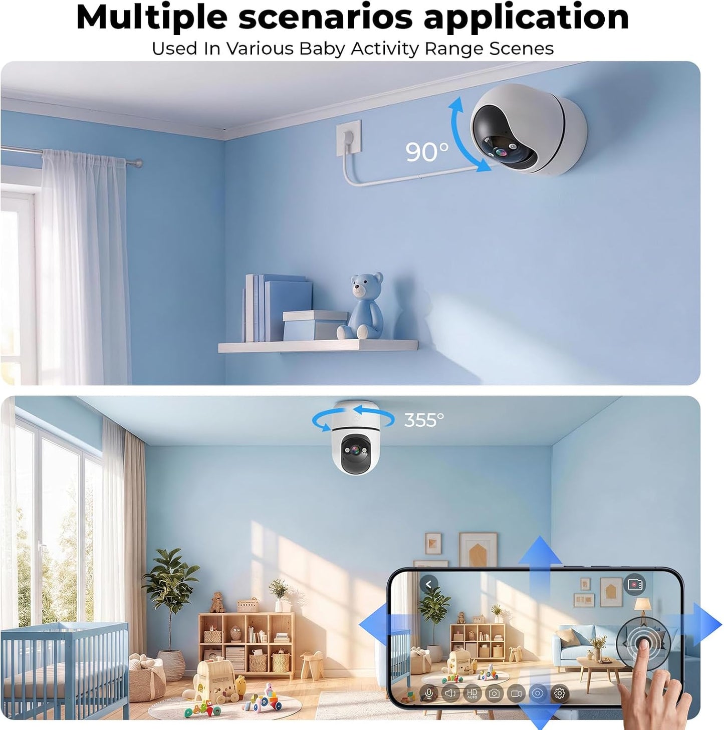 GBIUT Indoor Camera 5G&2.4G WiFi Cameras for Home Security Instant 911 Alert, 360° Pan/Tilt Baby Monitor/Dog/Pet Camera AI Motion Detection Night Vision, Speaker, US Cloud Storage (2-Pack)