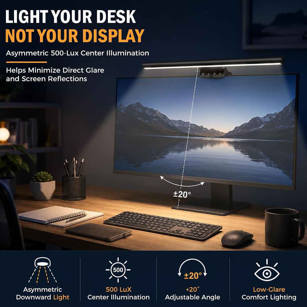 15.8" Monitor Light Bar, No-Glare Asymmetric Desk Screen Lamp