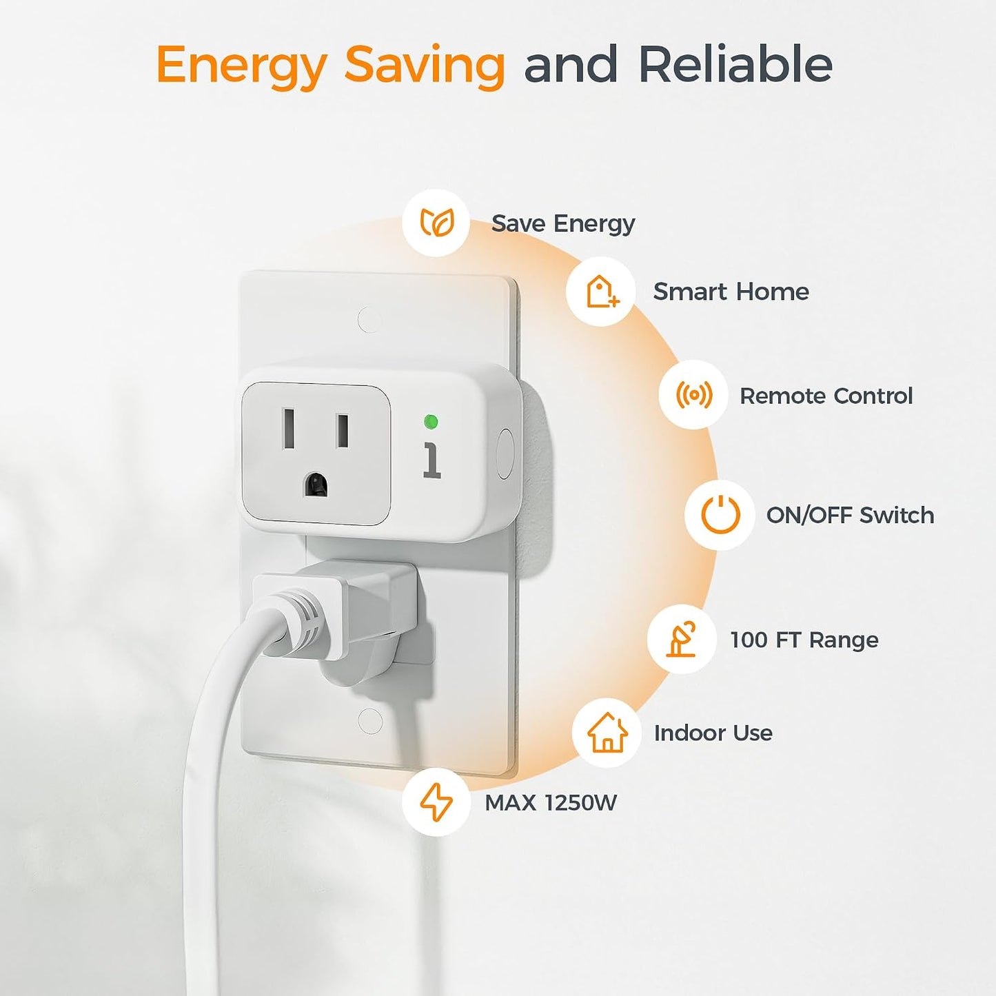 TESSAN Wireless Remote Control Outlet, 2 Remotes + 5 Outlets | ON/Off Light Switch, 100ft Range, For Indoor String Lights, Lamps, Home Appliances, Electrical Wall Plug