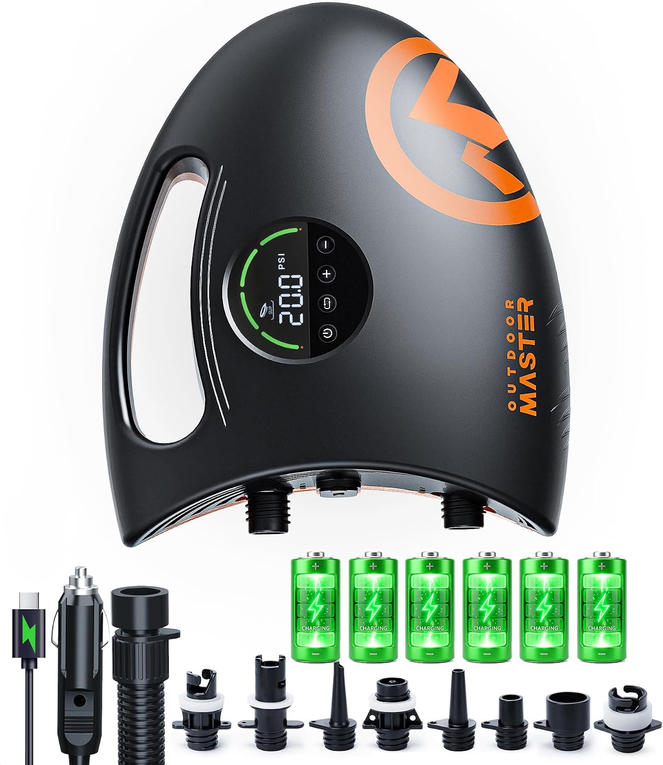 OutdoorMaster Shark 2S 88.8Wh Electric Paddle Board Pump Inflate & Deflate | 88.8Wh Rechargeable SUP Air Pump, One Charge for 6 SUPs,12V/15.8V DC Input, Digital Display, 20PSI, Auto-Off, 8 Nozzles