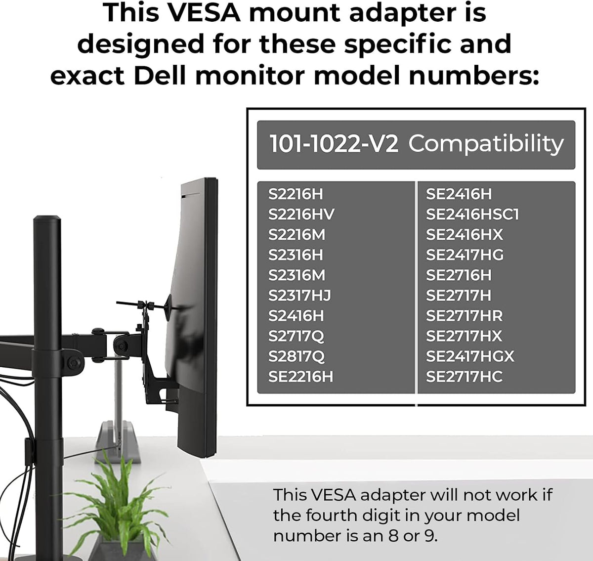 HumanCentric VESA Mount Adapter Compatible with Dell Monitors SE2416HX, SE2717HX, SE2717HR, SE2717H, S2216M, S2216H, SE2716H, SE2216H, SE2417HG, SE2416H, S2216H, 75x75mm and 100x100mm Patterns
