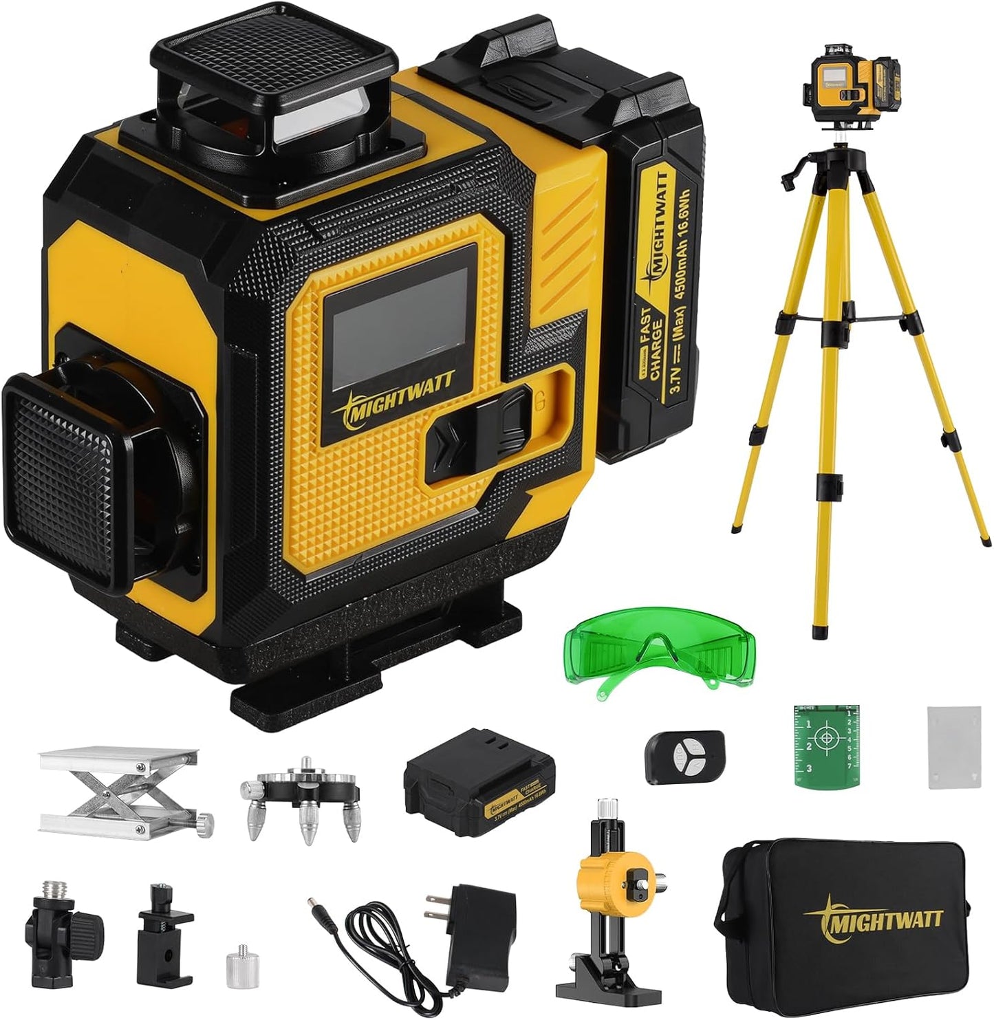 4D 16 Line 360° Self Level Green Laser Level Kit Tripod Battery Bracket | 360° all around Laser Lines Auto Self Leveling Function High Precision Layout Tool