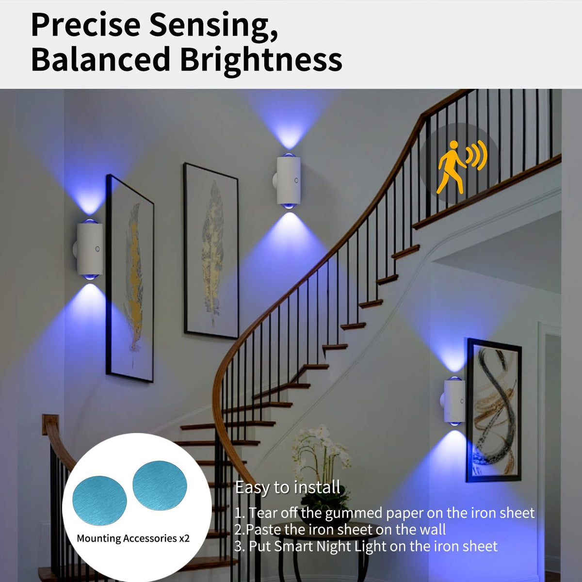 LED Motion Sensor Night Light, 7 Colors Rechargeable Battery Stair Light