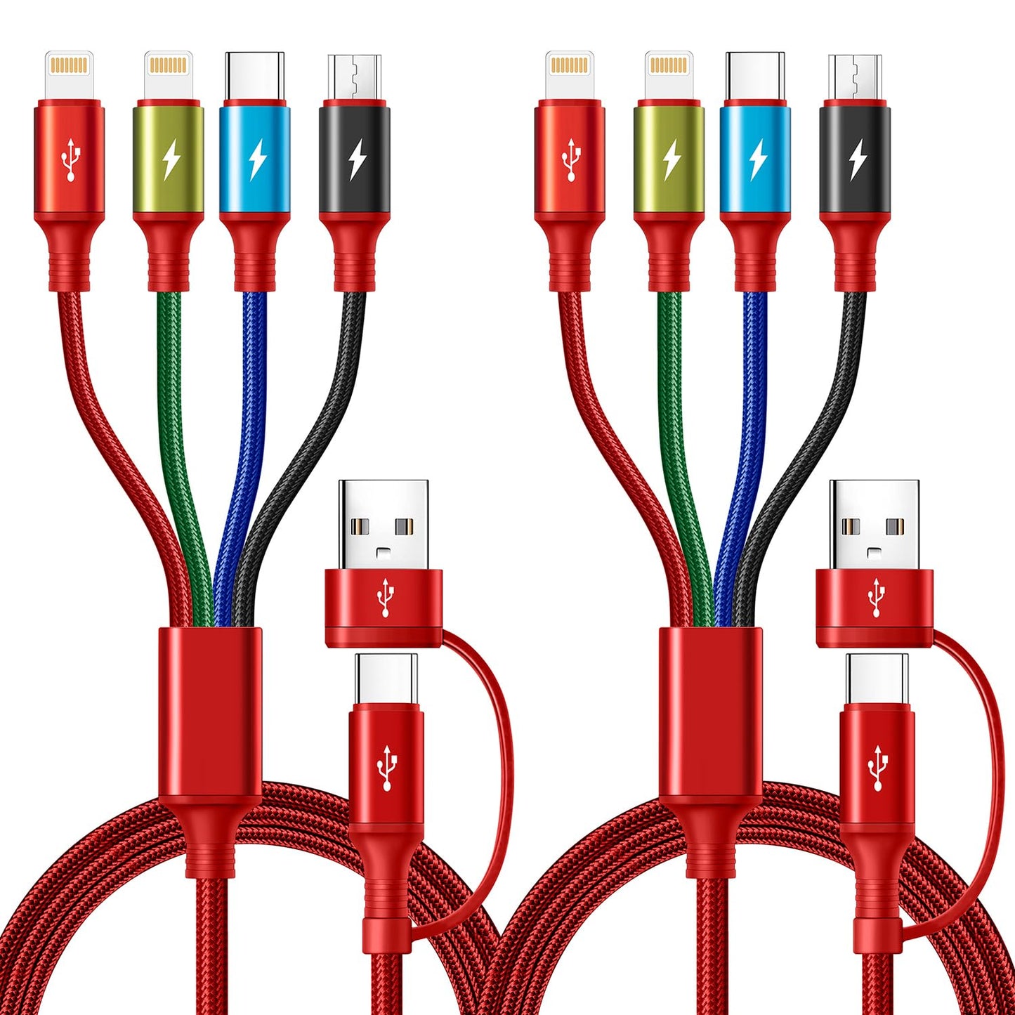 6 in 1 Multi Charging Cable 4A, USBA/C Charging Cords for Multiple Devices | USB A/C Ports Phone Charger Cord, Universal Travel Charger for iPhone17-12/Androids/Pad, Car, Camping and More, 2Pack 6FT