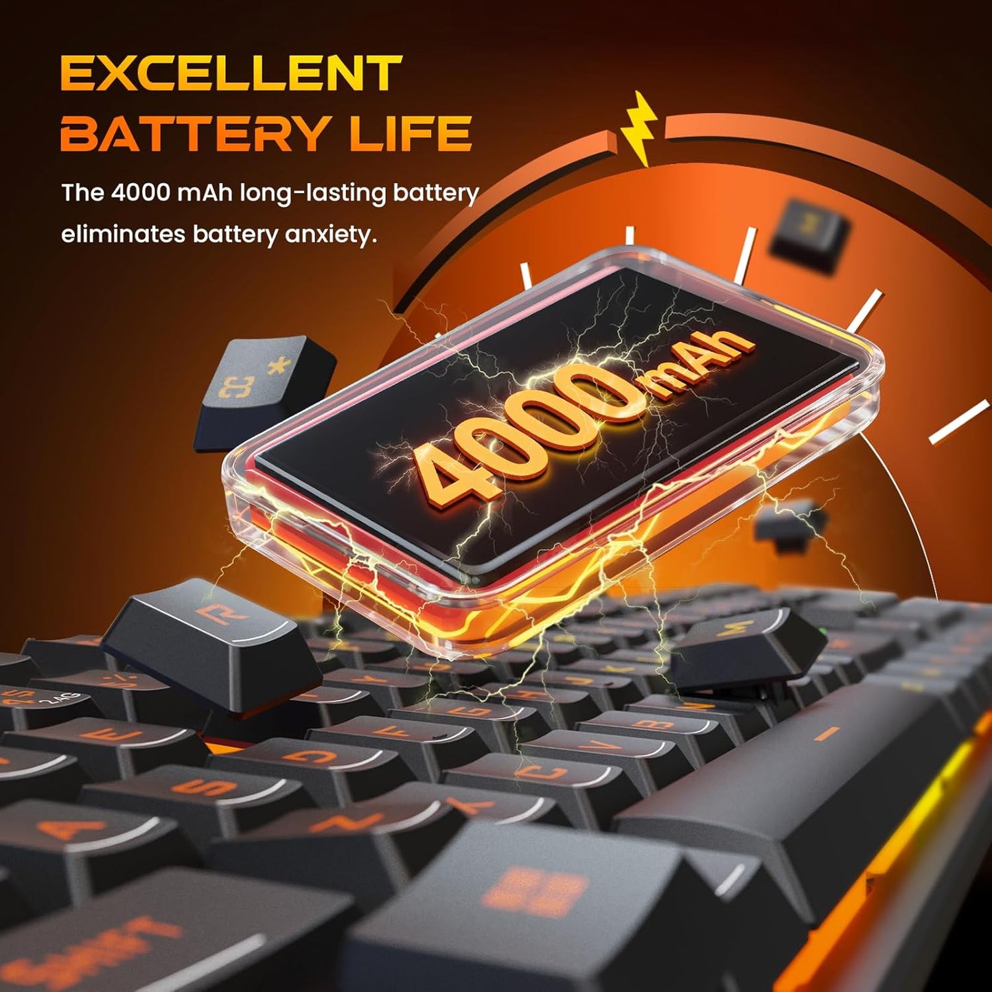 Redragon K521KS Wireless Gaming Keyboard, Tri-Mode BT/2.4G/USB-C RGB Mechanical Feeling Keyboard with Multimedia Keys, 4000mAh Battery, Anti-Ghosting, Compatible with PC - Upgrade