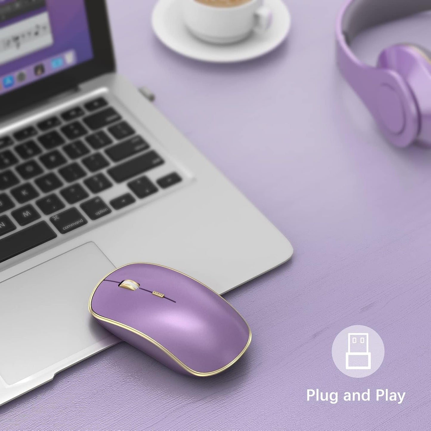JOYACCESS Silent Wireless Mouse - 2.4G Portable & Ergonomic with 5 DPI Levels for Desktop, Notebook, PC & Laptop (Purple)