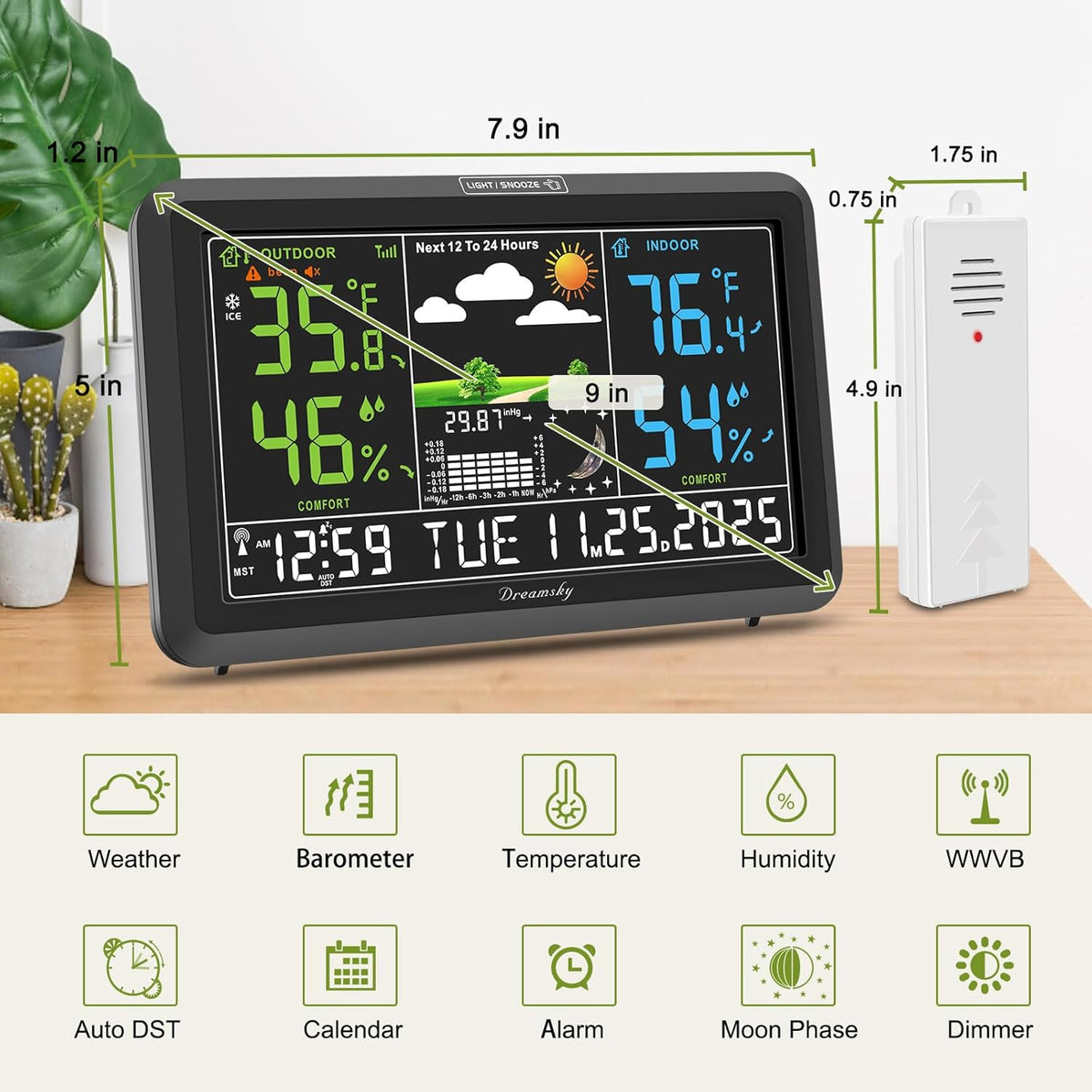 DreamSky Weather Station Indoor Outdoor Thermometer Wireless, Atomic Clock