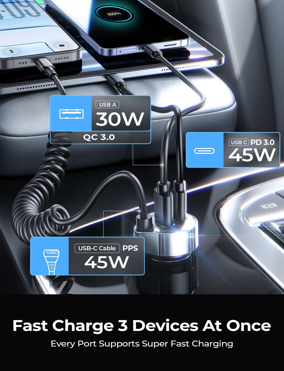 LISEN 90W for iPhone 17 16 15 Pro Max Car Charger USB C Fast Charge | Super Fast for iPhone 17e 16e Cigarette Lighter USB C Adapter for iPhone 17 Pro Max,Samsung Galaxy S26 Ultra, Car Accessories